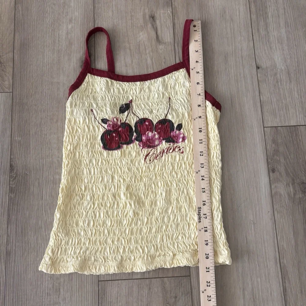 Urban Outfitters Large Yellow Crop Top smocked Cherries Stretchy - Picture 4 of 6